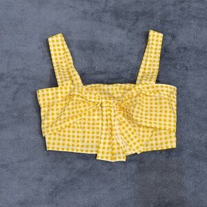 Zara Yellow and White Gingham Bow Tie Front Crop Tank Top